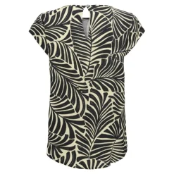 Sale Blouse nova col rond imprimé feuilles fermeture à bouton Femme Femme Haut, Chemise