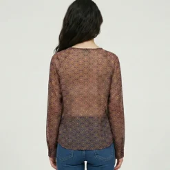 Clearance Blouse transparente col v imprimé graphique bohemian Femme Femme Haut, Chemise