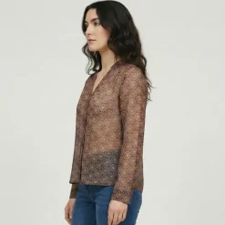 Clearance Blouse transparente col v imprimé graphique bohemian Femme Femme Haut, Chemise