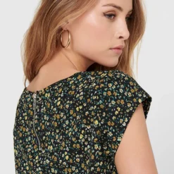 Hot Blouse vic vert foncé à fleurs jaunes Femme Femme Haut, Chemise
