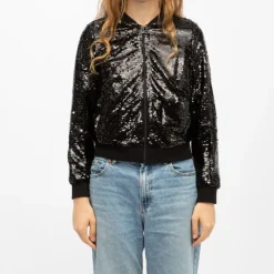 Hot Bomber à séquins amanda black Femme Femme Veste, Doudoune, Manteau