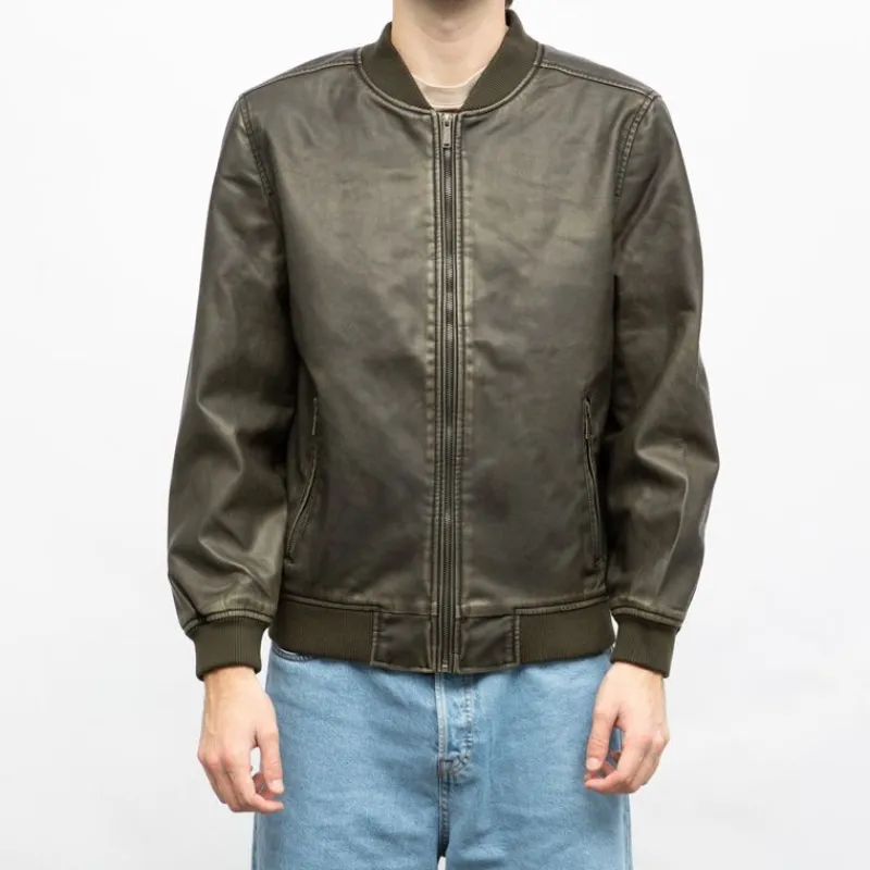 Hot Bomber garet similicuir effet usé Homme Homme Veste, Doudoune, Manteau