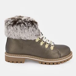 Online Boots cuir grainé avec fausse fourrure Femme Femme Boots, Bottines