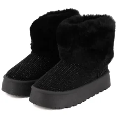 Clearance Bottines à revers à strass doublure faussure fourrure Femme Femme Boots, Bottines