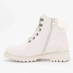 Discount Bottines à zip crème effet nubuk ice avec fausse fourrure lacets décoratifs Femme Femme Boots, Bottines