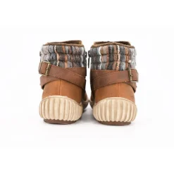 Bottines camel semelle beige avec details laine Femme Femme Boots, Bottines