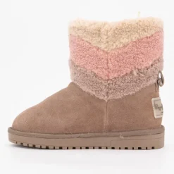 Outlet Bottines cuir taupe avec effet moutonné coloré Enfant Enfant Chaussures Fille