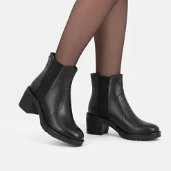 Outlet Bottines élastique à talons Mine cuir grainé Femme Femme Boots, Bottines