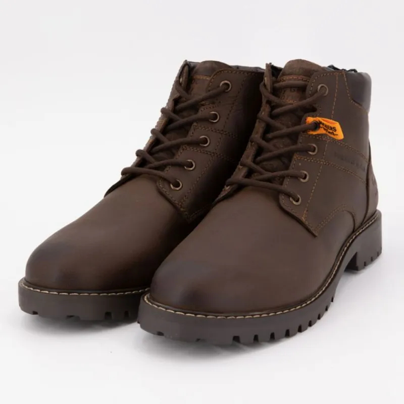 Outlet Bottines marron foncé à lacets noires semelle noire Homme Homme Boots, Bottines