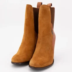 Online Bottines noires talons hauts bi matière daim cuir lisse Femme Femme Boots, Bottines