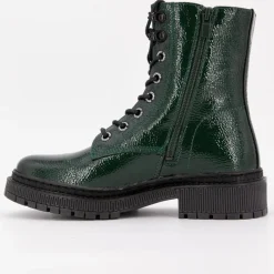 Outlet Bottines rangers vert sapin effet cuir à lacets noirs Femme Femme Boots, Bottines