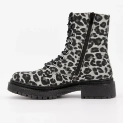 Outlet Bottines track à poils imprimé léopard à lacets Femme Femme Boots, Bottines