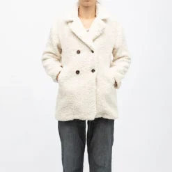 Online Caban sherpa crème avec bouton col à revers Femme Femme Veste, Doudoune, Manteau