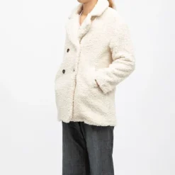 Online Caban sherpa crème avec bouton col à revers Femme Femme Veste, Doudoune, Manteau