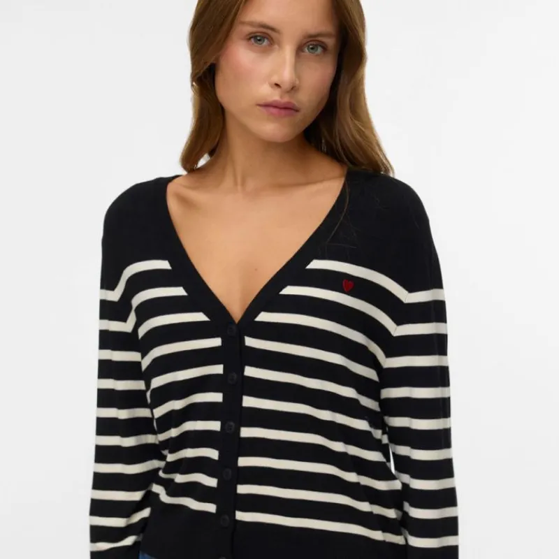 Online Cardigan à rayures dory col v coeur rouge brodé avec boutons Femme Femme Pull, Gilet, Sweat