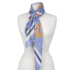 Online Carré toucher soie à fleurs et papillons liseré ciel 90x90cm Femme Écharpe, Foulard