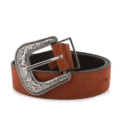 Online Ceinture en cuir western boucle argentée à motifs gravés Femme Femme Ceinture