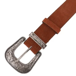 Online Ceinture en cuir western boucle argentée à motifs gravés Femme Femme Ceinture