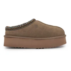 Discount Chaussons en cuir effet daim fourrés liseré cheville Femme Femme Chaussons