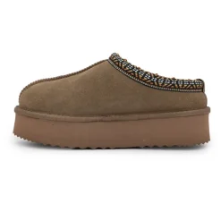 Discount Chaussons en cuir effet daim fourrés liseré cheville Femme Femme Chaussons