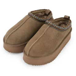 Discount Chaussons en cuir effet daim fourrés liseré cheville Femme Femme Chaussons