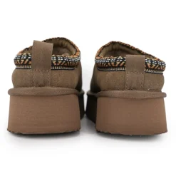 Discount Chaussons en cuir effet daim fourrés liseré cheville Femme Femme Chaussons