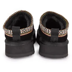 Chaussons en cuir effet daim fourrés liseré cheville Femme Femme Chaussons