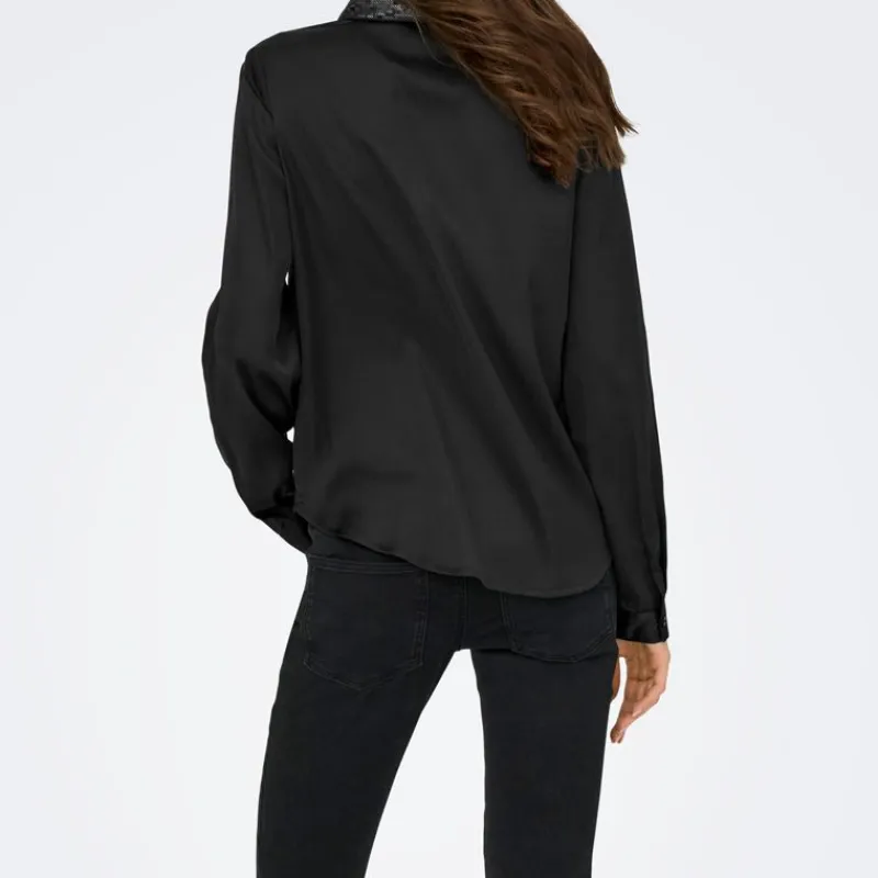 Online Chemise col à sequins fifi effet satiné regular Femme Femme Haut, Chemise