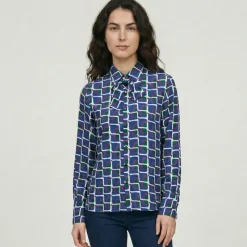Best Chemise col avec ruban à nouer imprimé graphique malijai Femme Femme Haut, Chemise