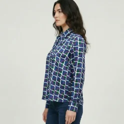 Best Chemise col avec ruban à nouer imprimé graphique malijai Femme Femme Haut, Chemise