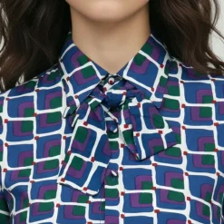 Best Chemise col avec ruban à nouer imprimé graphique malijai Femme Femme Haut, Chemise