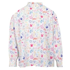 Hot Chemise coton multicolor imprimé dessins col mao Femme Femme Haut, Chemise