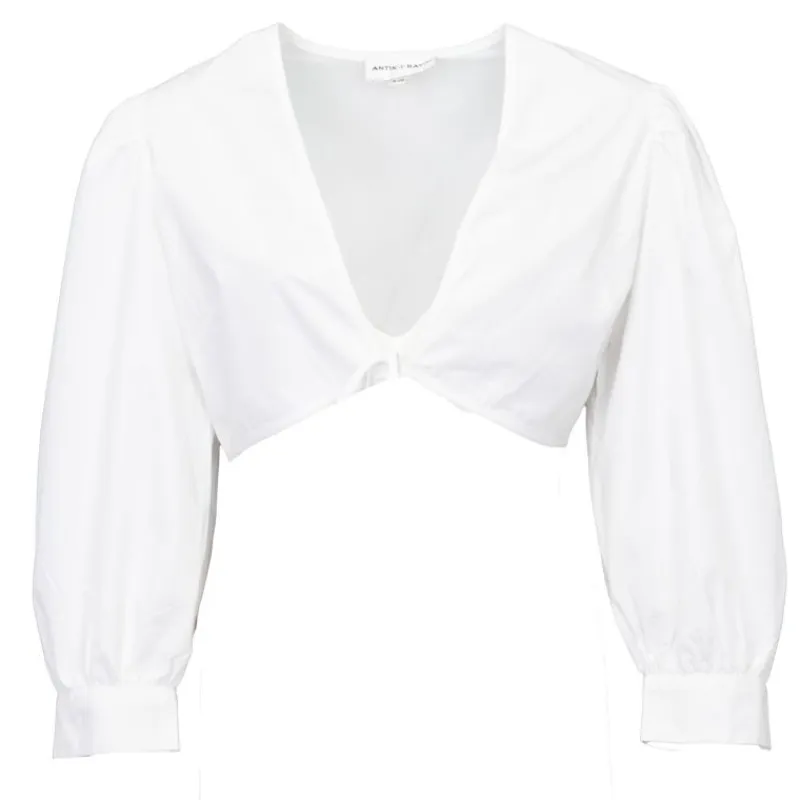 Online Chemise crop karo décolleté V couleur unie Femme Femme Haut, Chemise