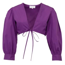 Online Chemise crop karo décolleté V couleur unie Femme Femme Haut, Chemise