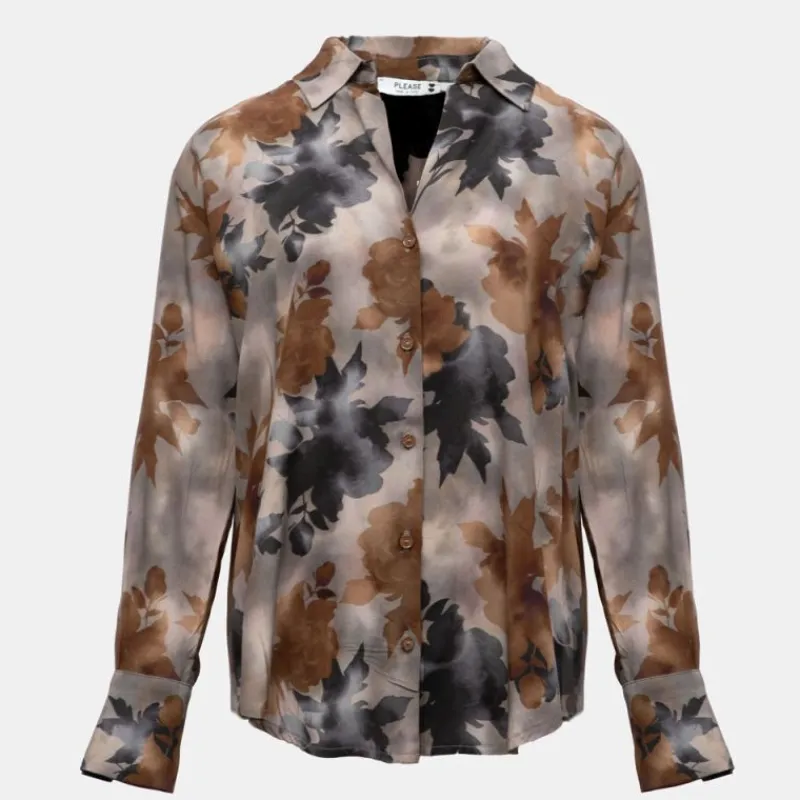 Discount Chemise fluide grigio imprimé à fleurs Femme Femme Haut, Chemise