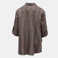 Sale Chemise grigio à carreaux asymétrique manches 3/4 Femme Femme Haut, Chemise