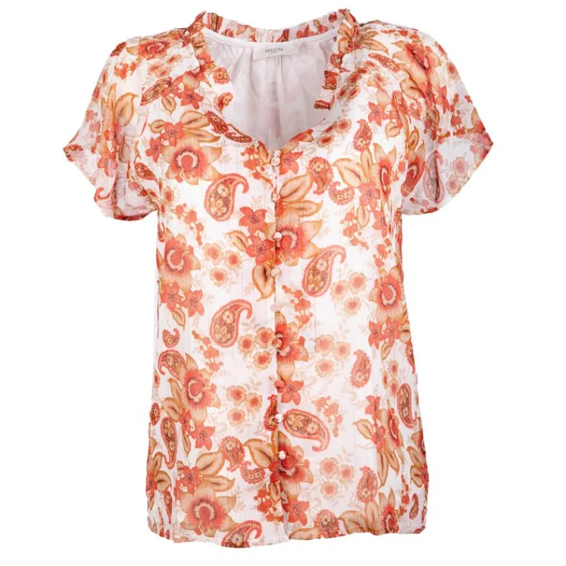 Outlet Chemise manches courtes imprimée fleurs Femme Femme Haut, Chemise