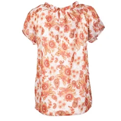 Outlet Chemise manches courtes imprimée fleurs Femme Femme Haut, Chemise