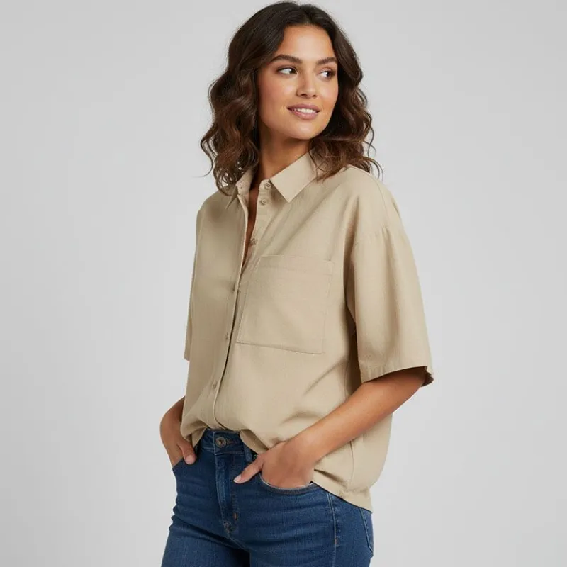 Hot Chemise manches courtes uni Femme Femme Haut, Chemise