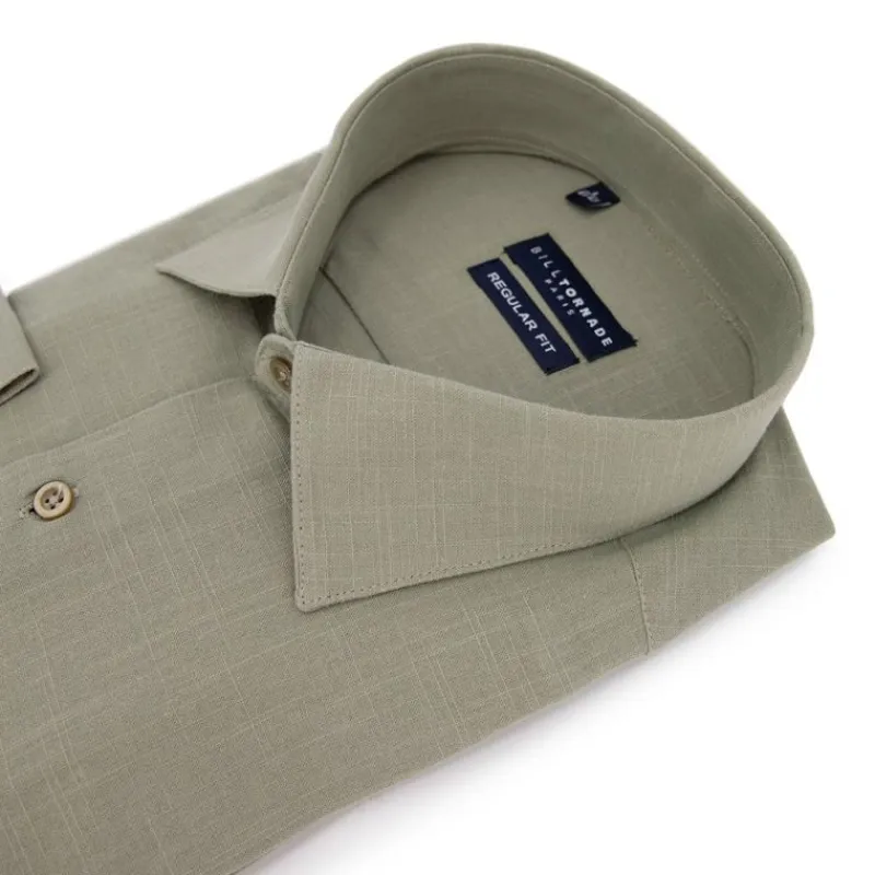 New Chemise unie regular fit coton aspect lin Homme Homme Chemise