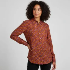 Sale Chemisier imprimé retro orange et violet esmael Femme Femme Haut, Chemise