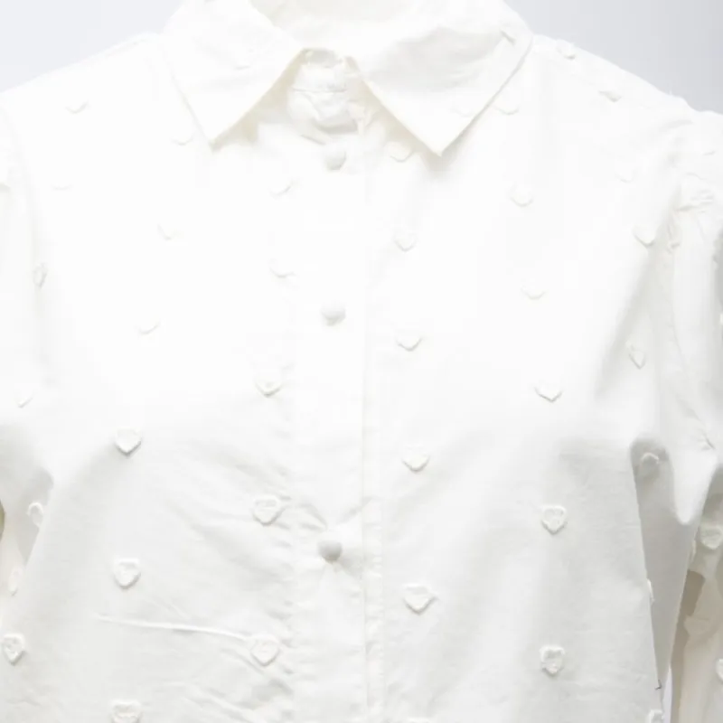 New Chemisier noir claryne à motif coeurs brodés Femme Femme Haut, Chemise