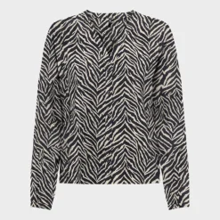 Online Chemisier imprimé zèbre col V avec boutons Femme Femme Haut, Chemise