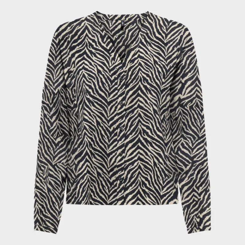 Online Chemisier imprimé zèbre col V avec boutons Femme Femme Haut, Chemise
