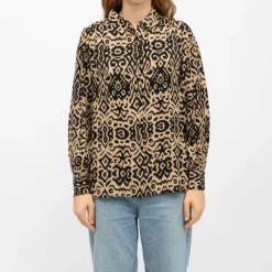 New Chemisier e imprimé éthnique beige paula Femme Femme Haut, Chemise