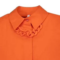 Outlet Chemisier uni manches courtes avec collier Femme Femme Haut, Chemise