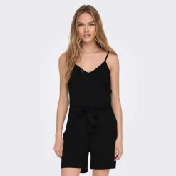 Hot Combishort col v bretelles réglables ceinture uni Femme Femme Combinaison