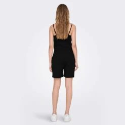 Hot Combishort col v bretelles réglables ceinture uni Femme Femme Combinaison