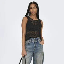 Hot Débardeur à dentelle eva col rond regular Femme Femme Haut, Chemise