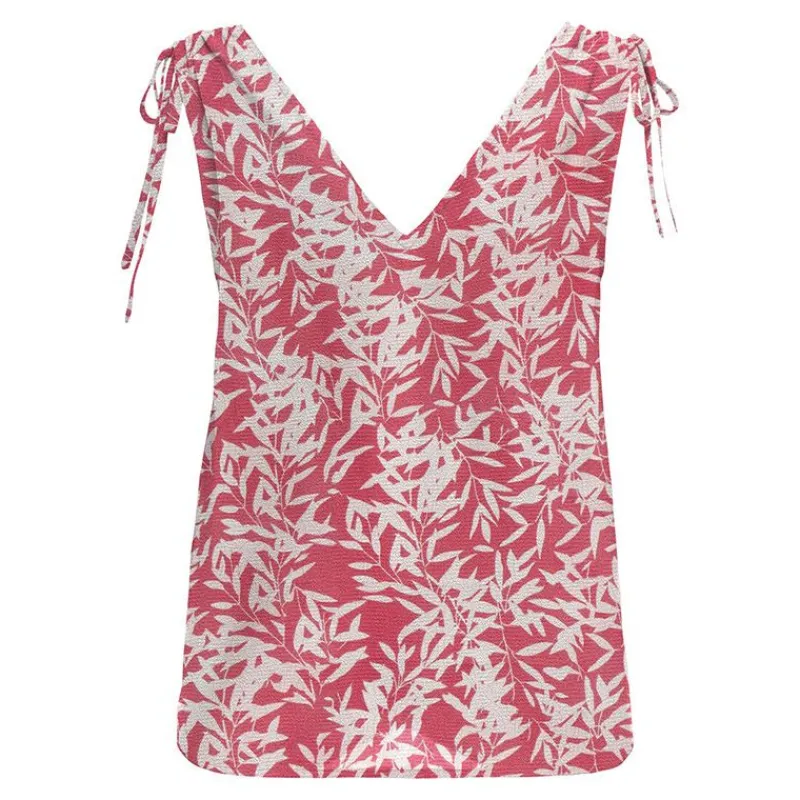 Sale Débardeur décolleté en V imprimé feuilles Femme Femme Haut, Chemise